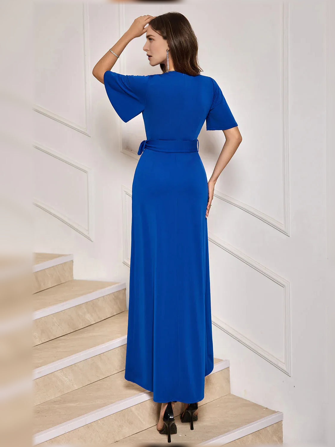Cobalt Blue midi mother of the bride dress, alternate view showing the bodice and skirt
