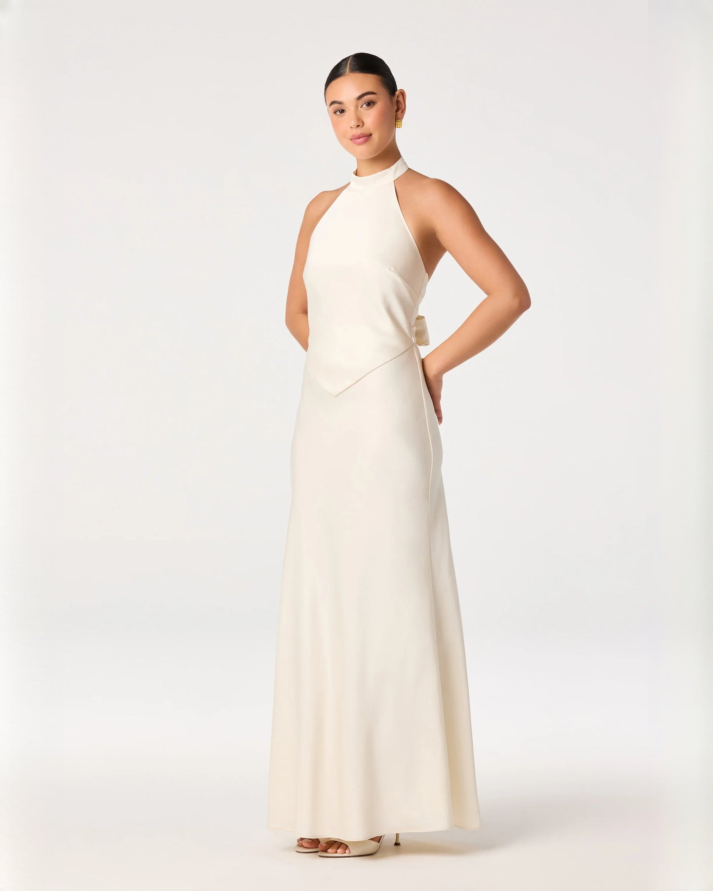 halter neck satin a-line maxi bridesmaid dress - image 2