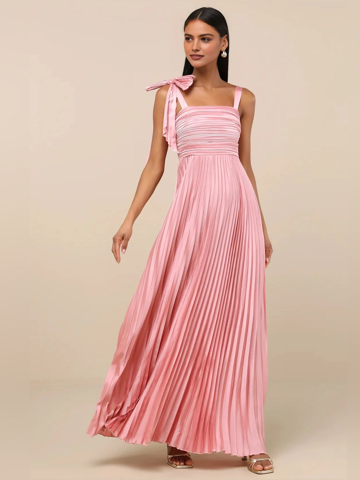 Blush Pink maxi bridesmaid dress, alternate view showing the bodice and skirt