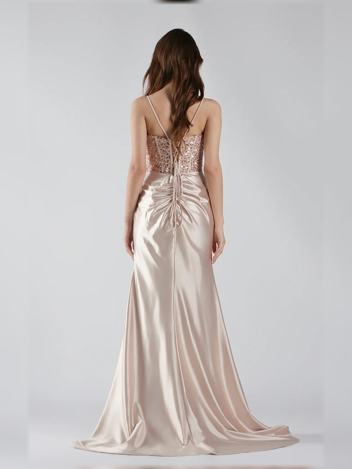 Champagne mermaid floor-length formal dress with sequins, alternate view