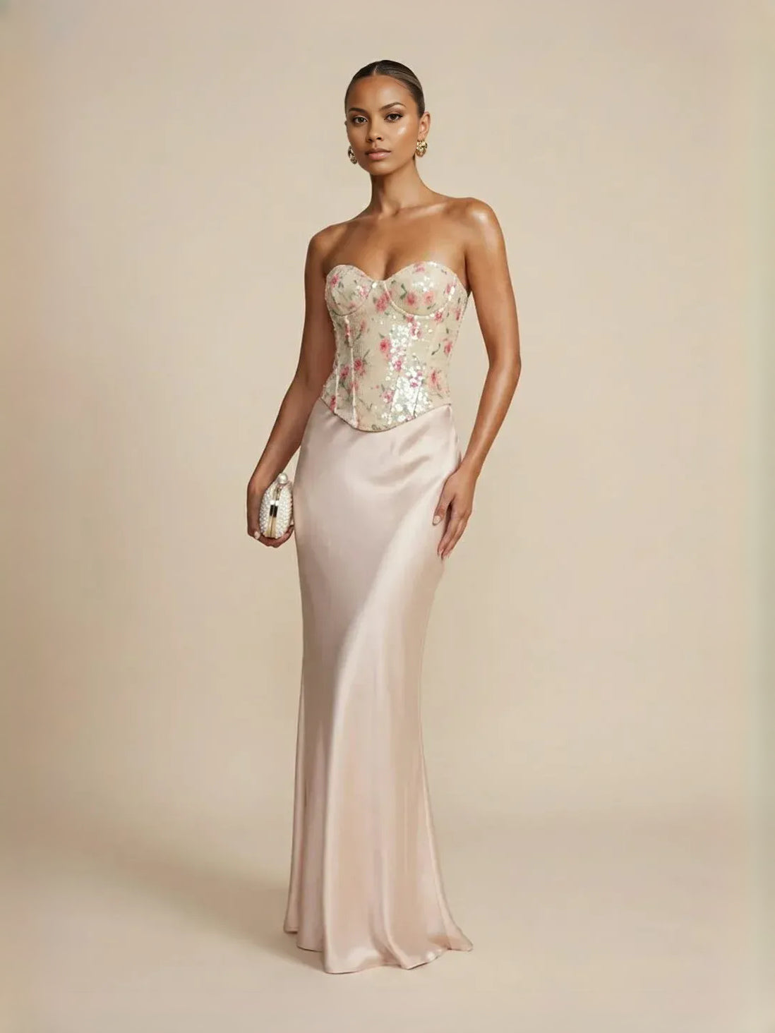 As Picture maxi prom dress, alternate view showing the bodice and skirt