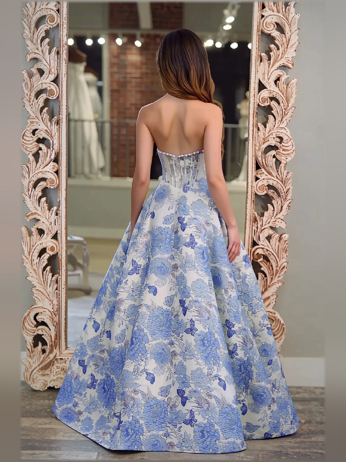 As Picture a-line floor-length formal dress with corset-style bodice, alternate view