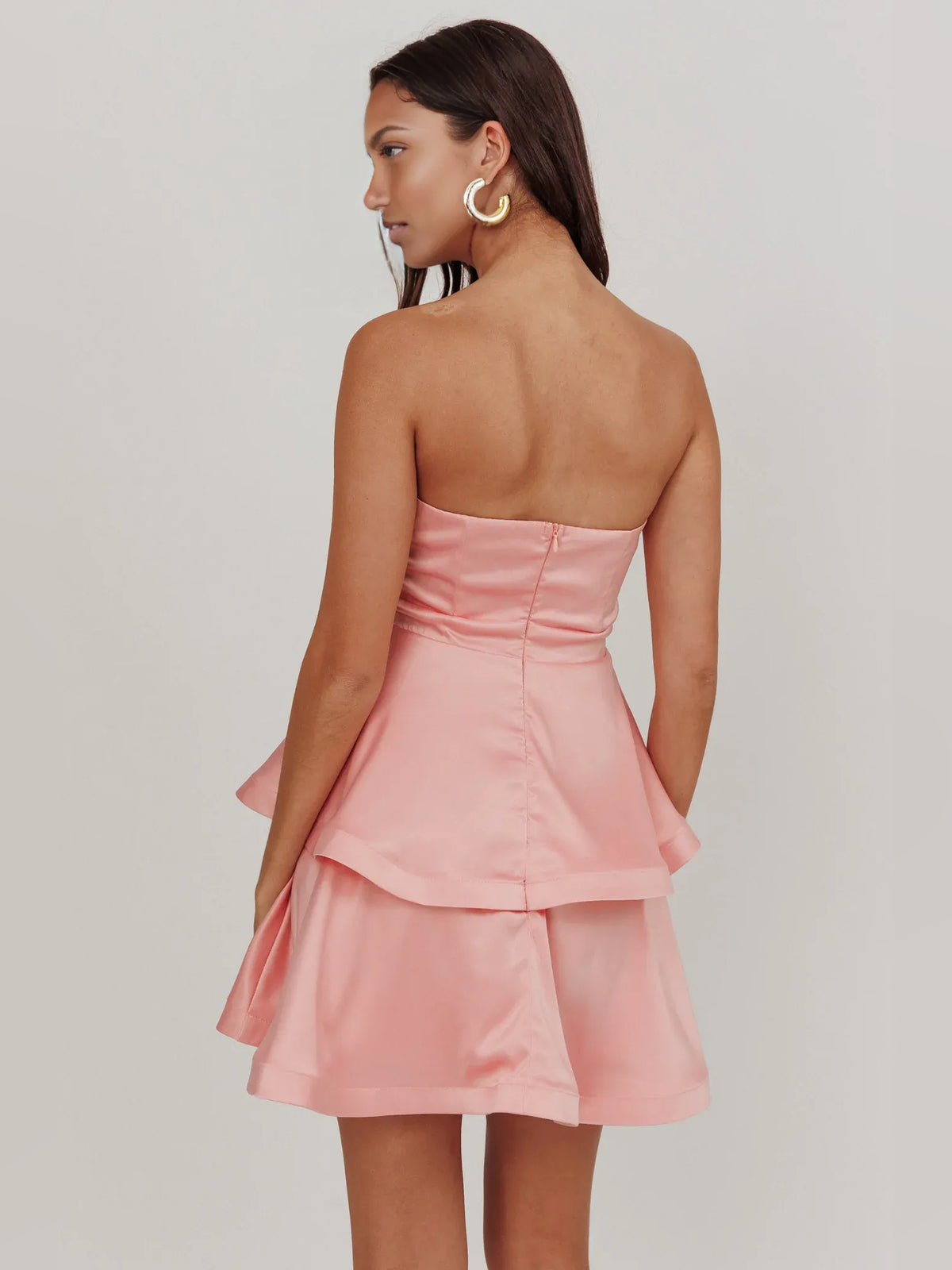 Pink mini homecoming dress, back view showing the rear of the dress