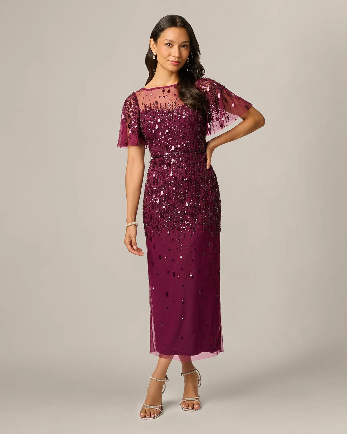 flutter-sleeve a-line midi mother of the bride dress - image 2