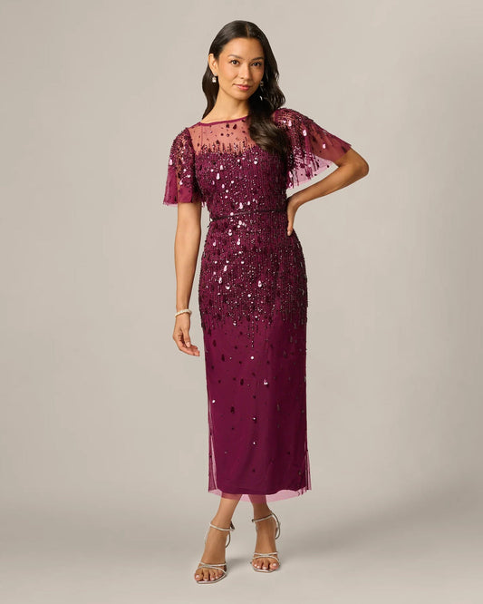flutter-sleeve a-line midi mother of the bride dress - image 2