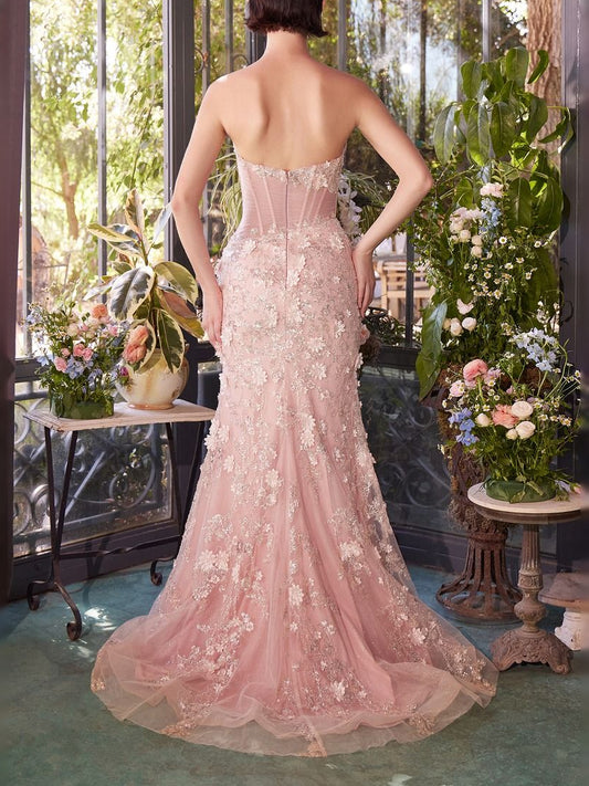Blush Pink floor-length prom dress, back view showing the rear of the dress