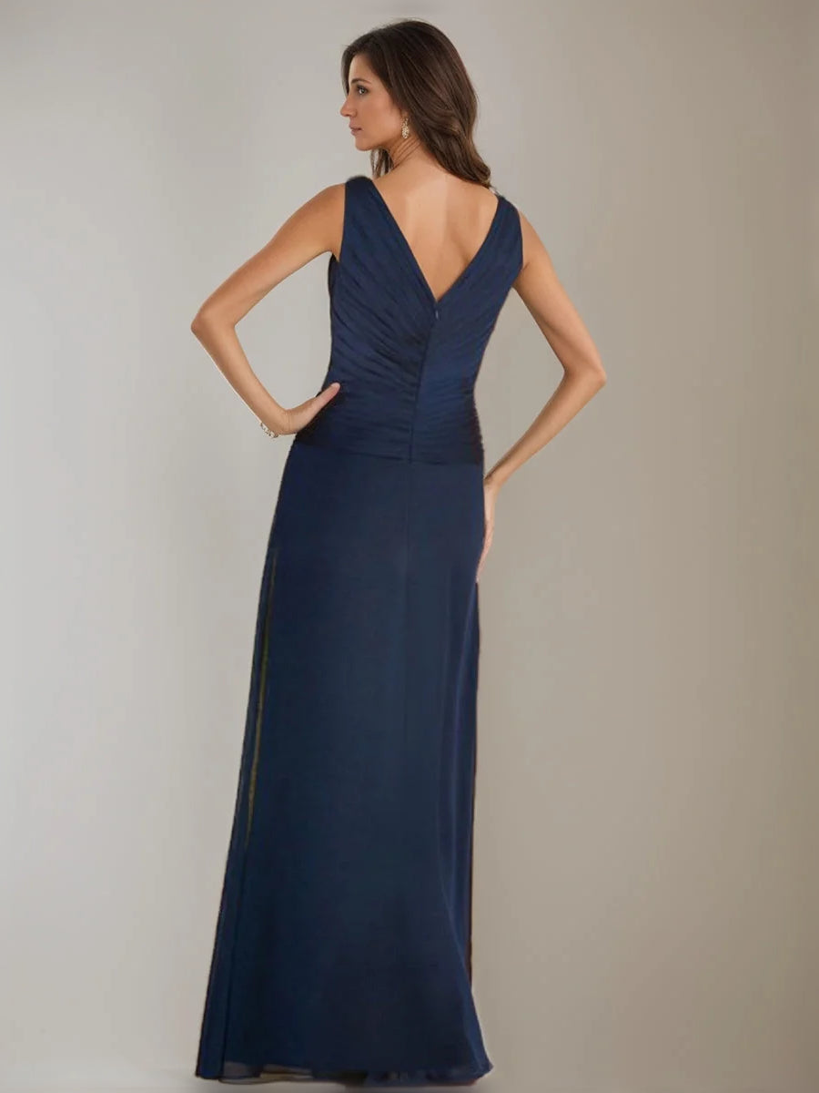 Dark Blue floor-length mother of the bride dress, alternate view showing the bodice and skirt