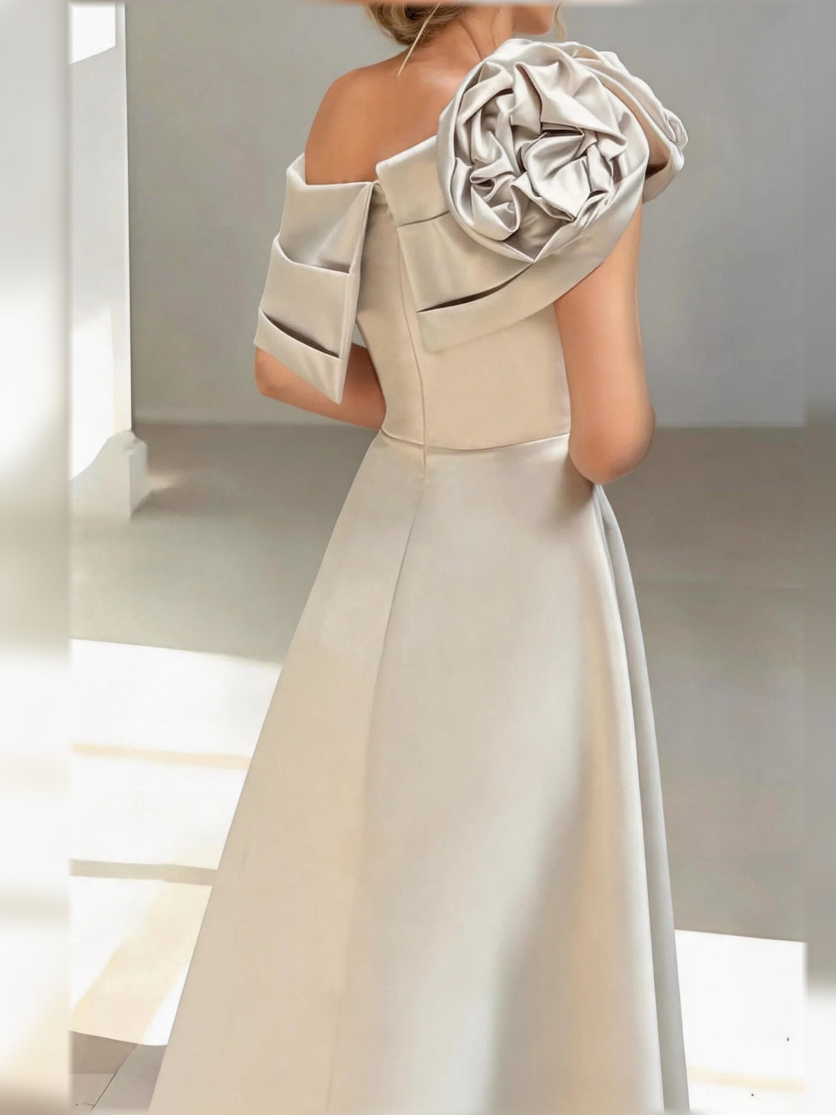 Champagne floor-length mother of the bride dress, alternate view showing the bodice and skirt