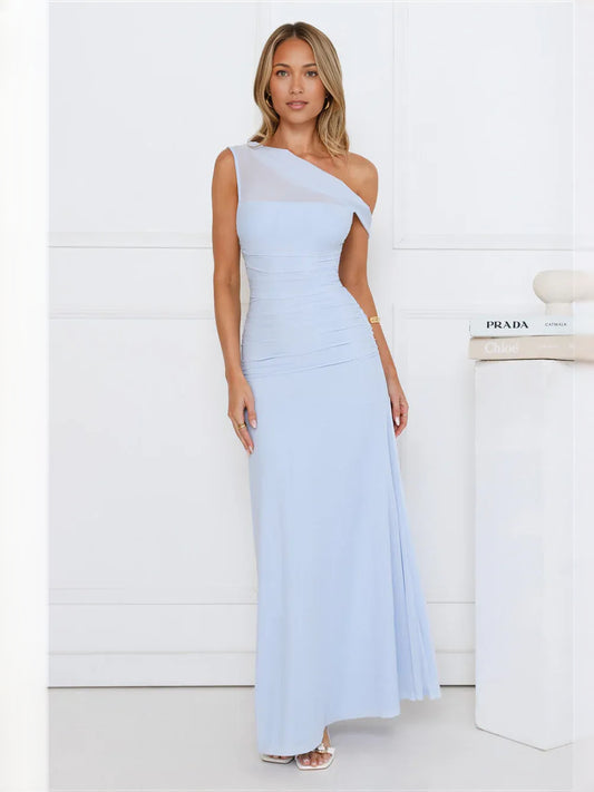 Sky Blue maxi bridesmaid dress, alternate view showing the bodice and skirt