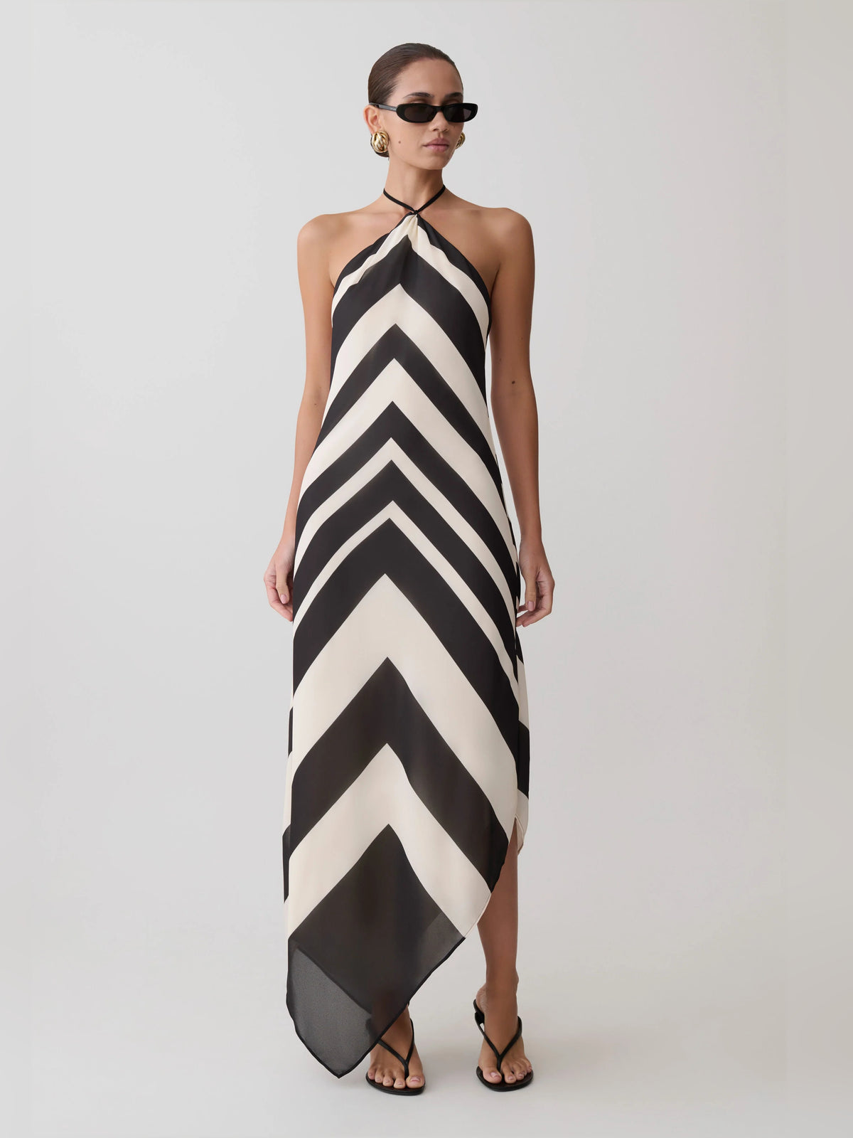 White midi formal dress with halter neckline, alternate view