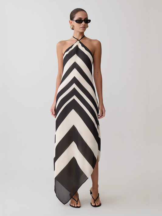 White midi formal dress with halter neckline, alternate view