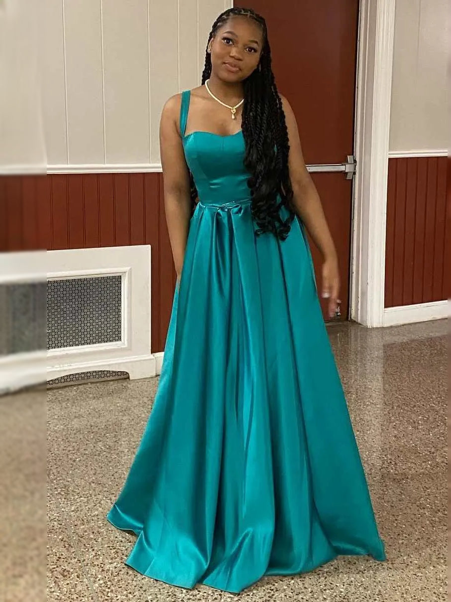 Teal floor-length prom dress, alternate view showing the bodice and skirt