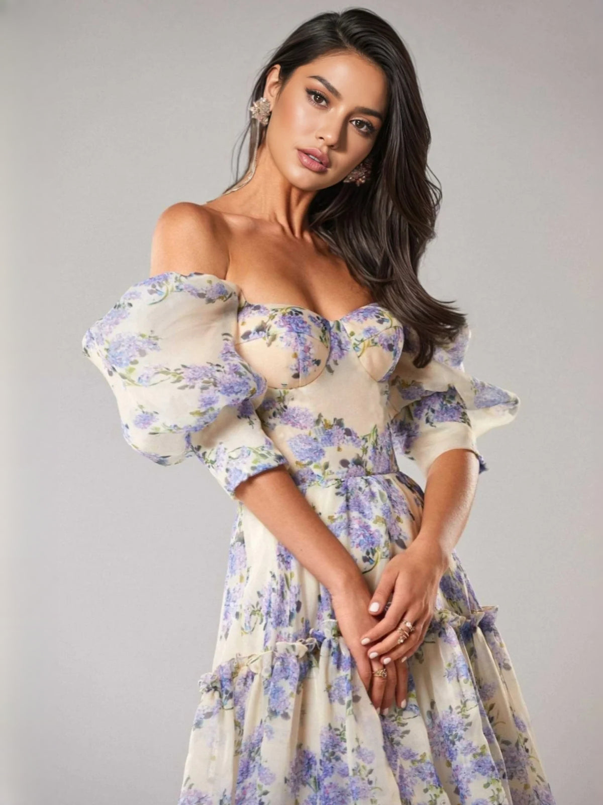 Lilac maxi prom dress, alternate view showing the bodice and skirt