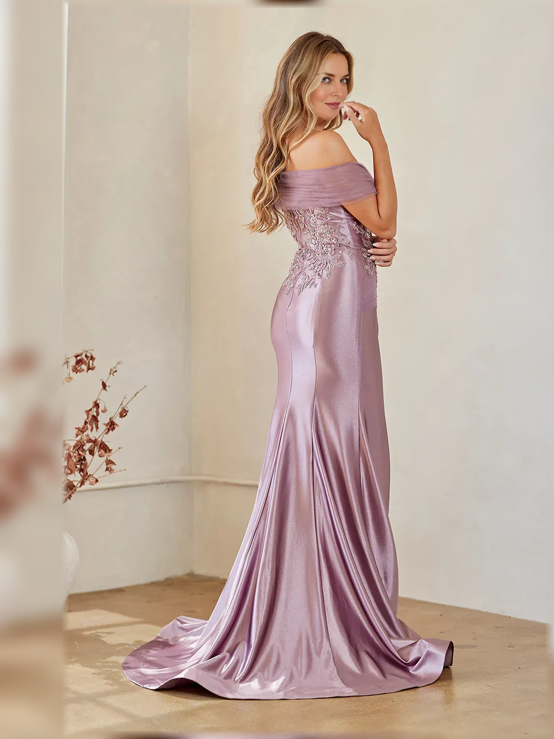 Wisteria mermaid floor-length formal dress with beading, alternate view