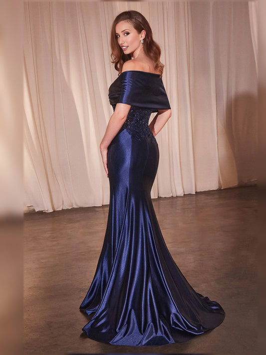 Navy Blue mermaid floor-length formal dress with sequins, alternate view