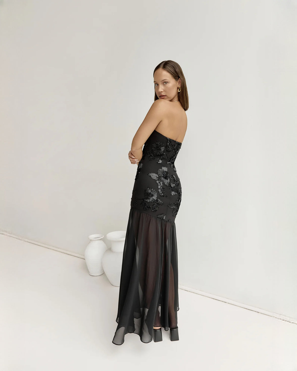 strapless mesh a-line maxi bridesmaid dress - image 2