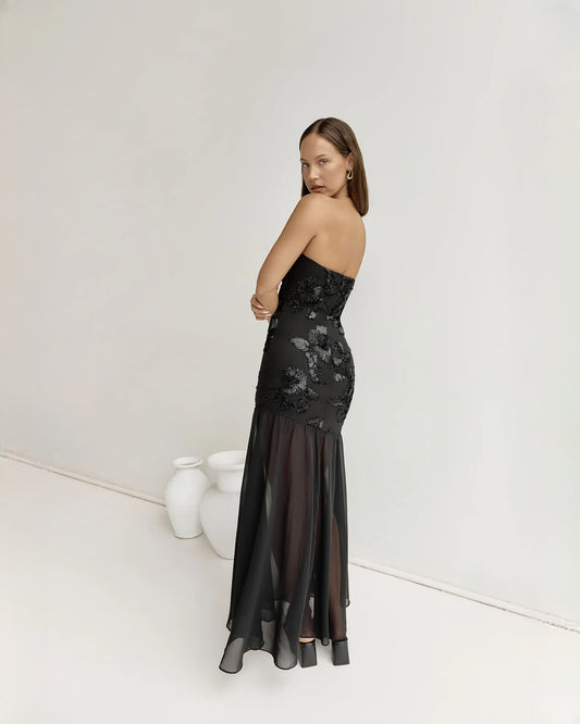strapless mesh a-line maxi bridesmaid dress - image 2