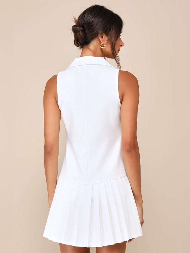 White mini homecoming dress, alternate view showing the bodice and skirt