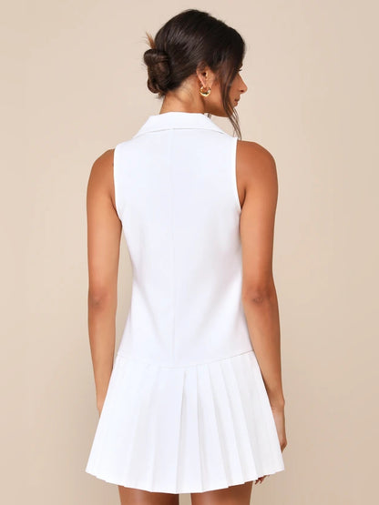White mini homecoming dress, alternate view showing the bodice and skirt