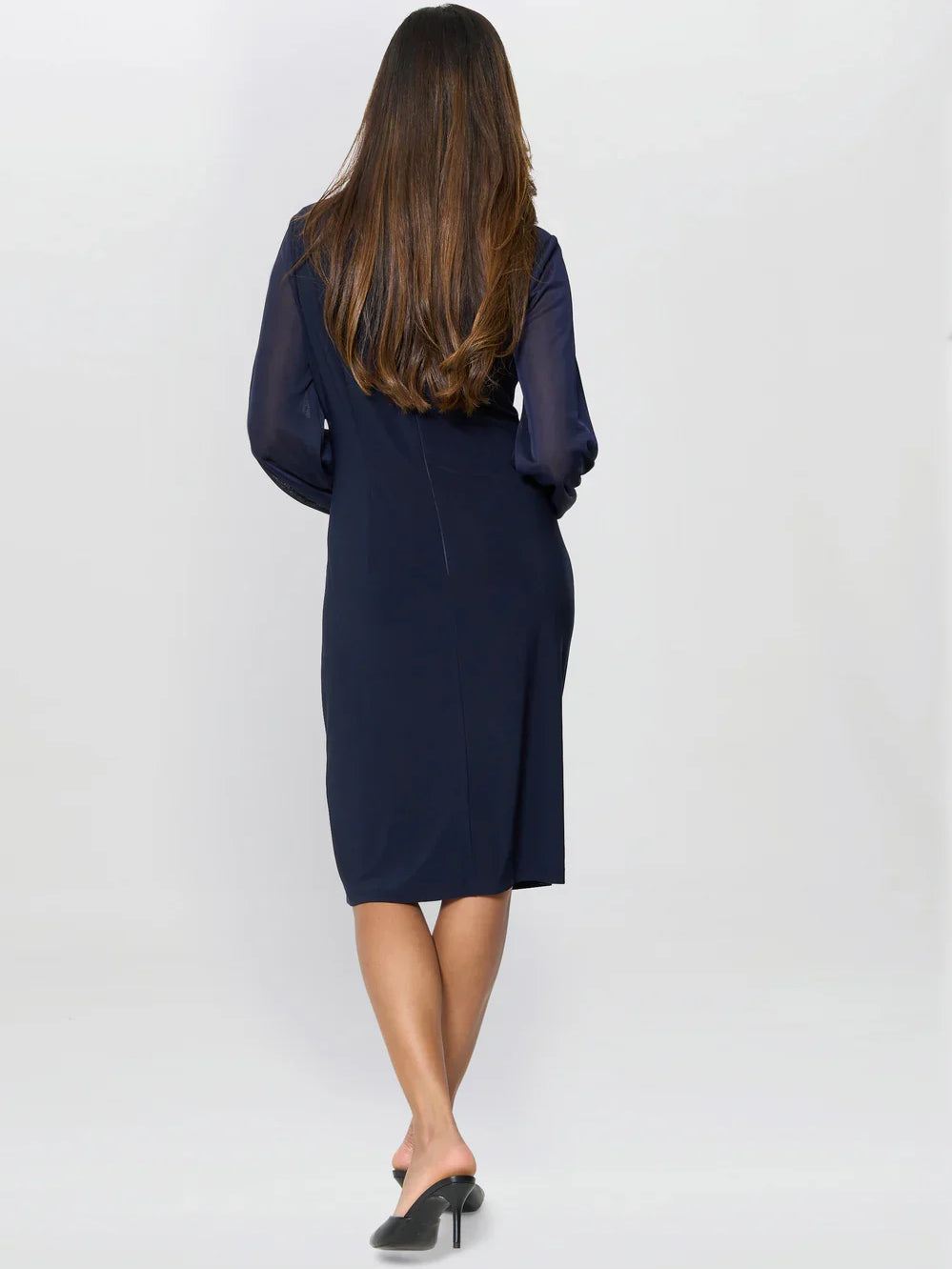 Dark Navy knee-length mother of the bride dress, alternate view showing the bodice and skirt
