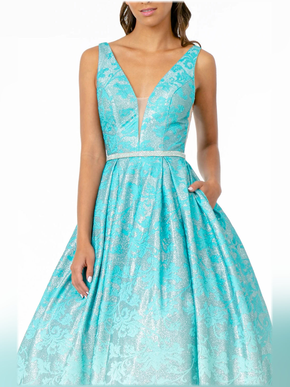 Mint Green a-line floor-length formal dress with beading, alternate view
