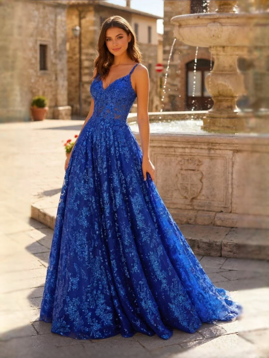 Royal Blue floor-length prom dress, alternate view showing the bodice and skirt