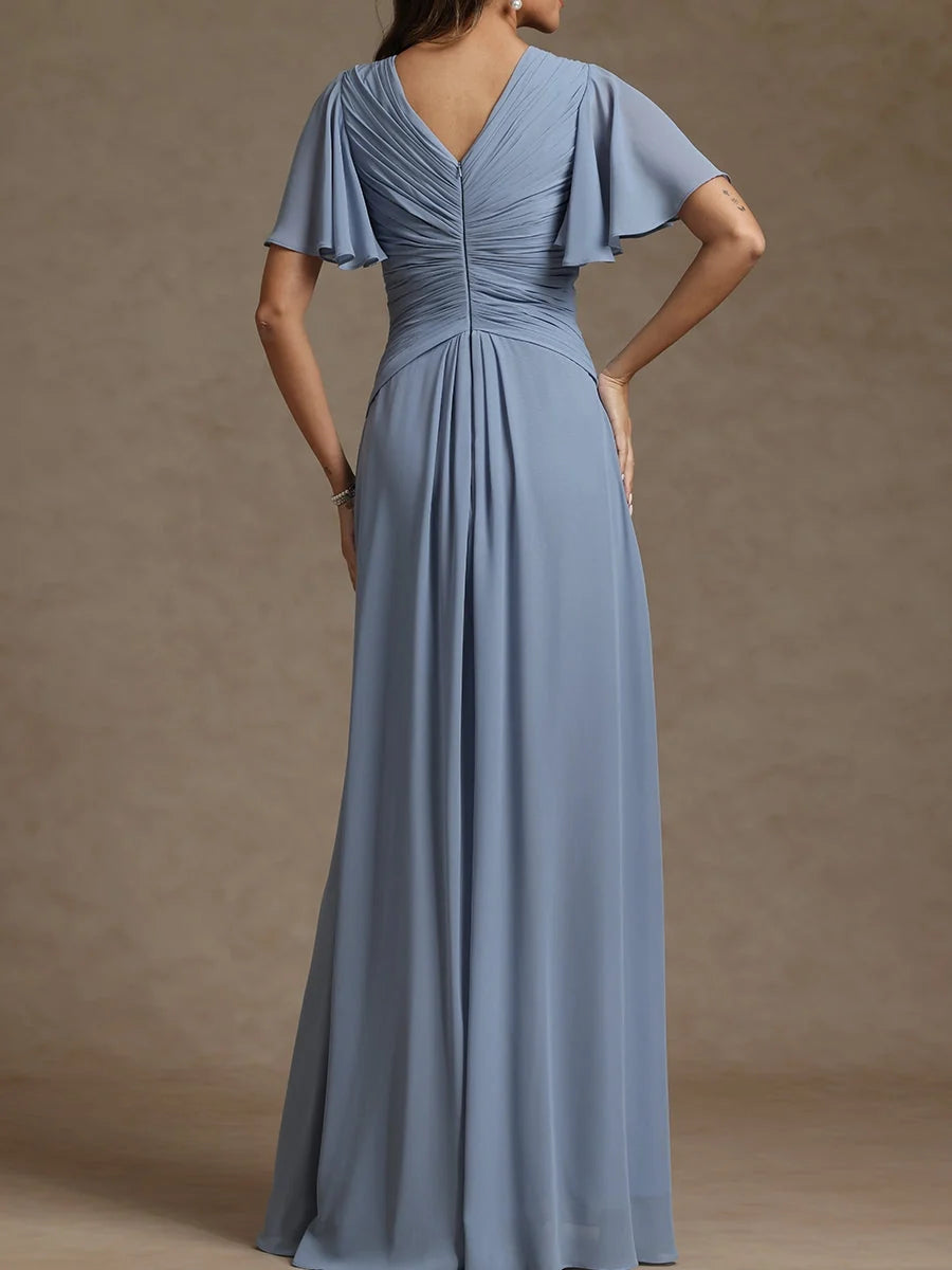 Dusty Blue maxi mother of the bride dress, alternate view showing the bodice and skirt
