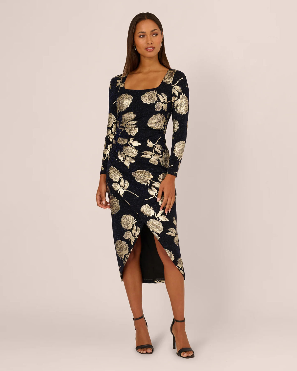 long-sleeve a-line midi mother of the bride dress - image 2