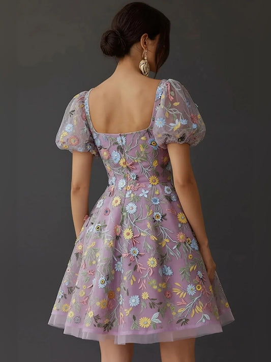 Mauve short homecoming dress, back view showing the rear of the dress