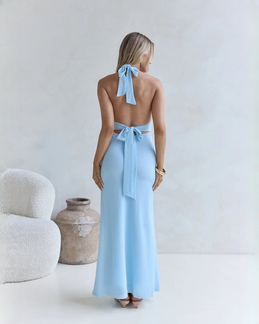 halter neck satin a-line maxi bridesmaid dress - image 2