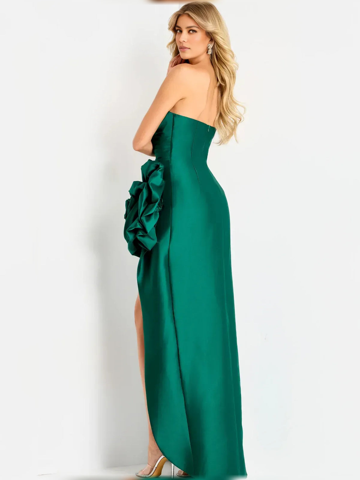 Dark Green sheath floor-length formal dress with ruching, alternate view