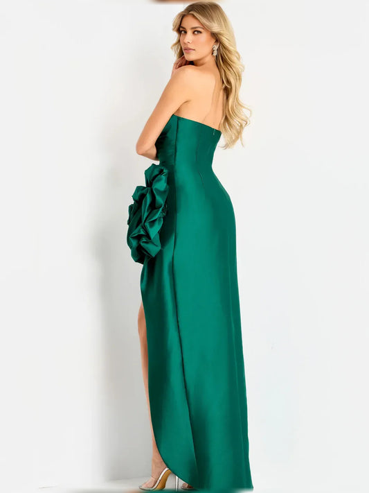 Dark Green sheath floor-length formal dress with ruching, alternate view