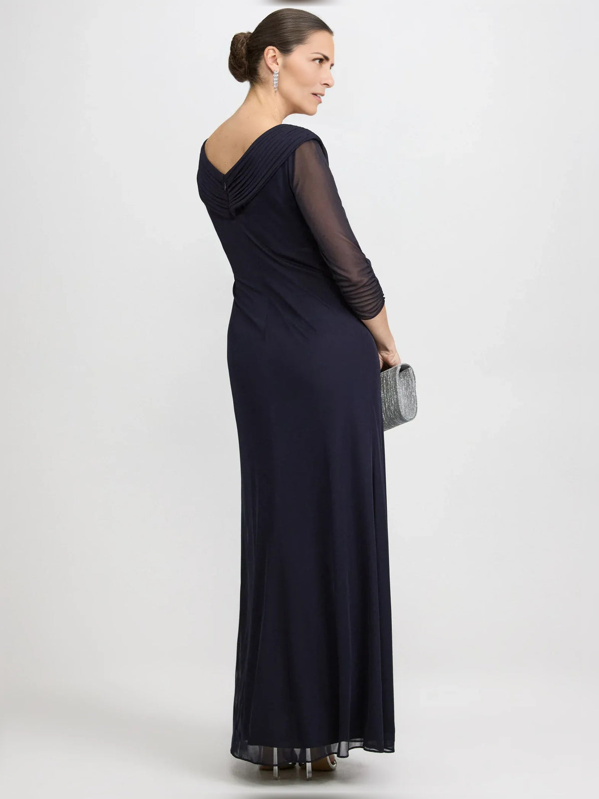 Dark Navy floor-length mother of the bride dress, alternate view showing the bodice and skirt