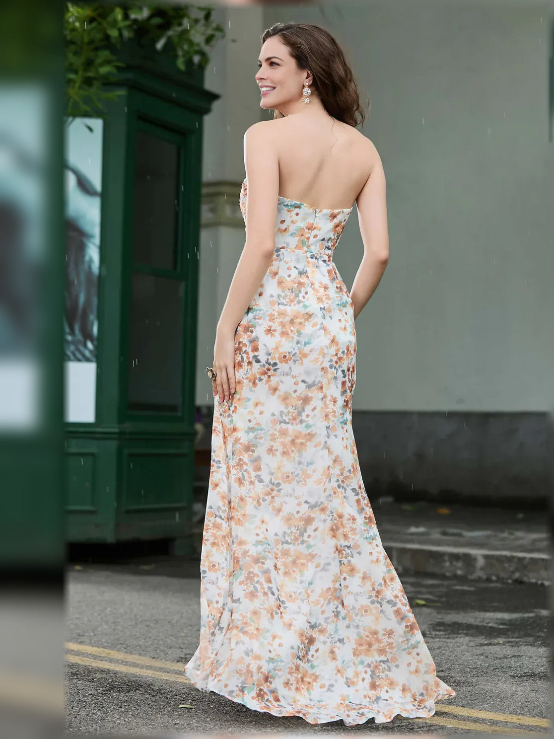 As Picture mermaid floor-length formal dress with ruching, alternate view