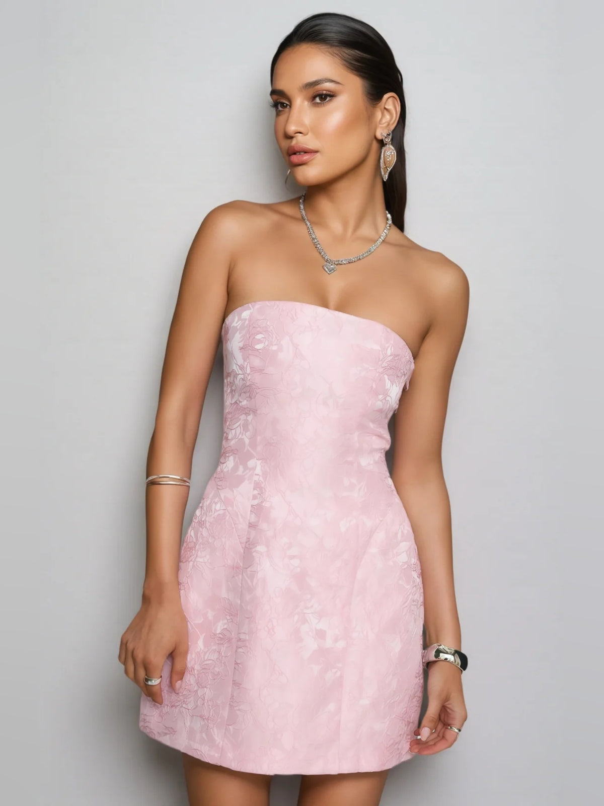 Blush Pink mini homecoming dress, alternate view showing the bodice and skirt