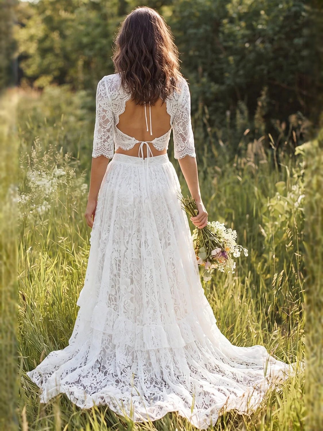 Ivory maxi wedding dress, alternate view showing the bodice and skirt