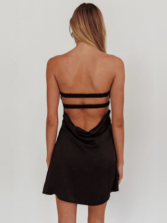 Black mini homecoming dress, alternate view showing the bodice and skirt