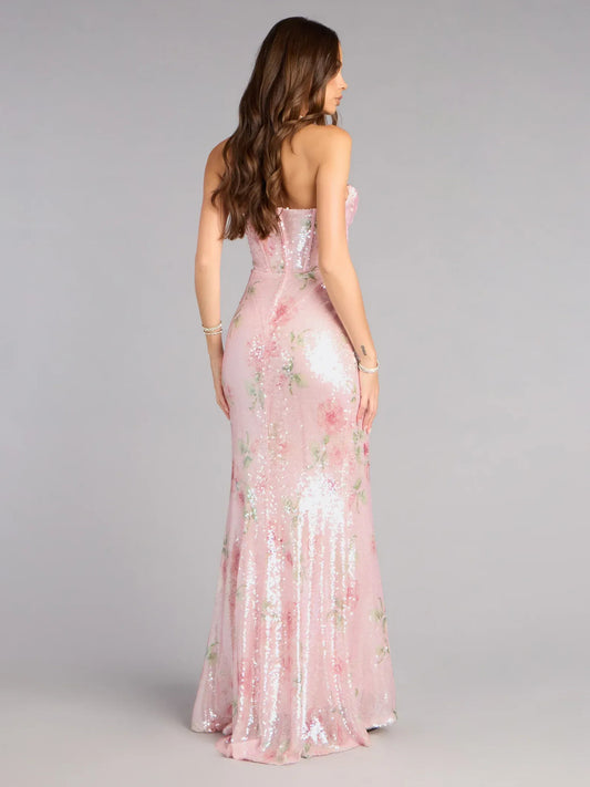 Pink mermaid floor-length formal dress with sequins, alternate view