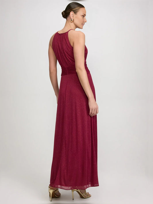 Burgundy a-line floor-length formal dress with ruching, alternate view