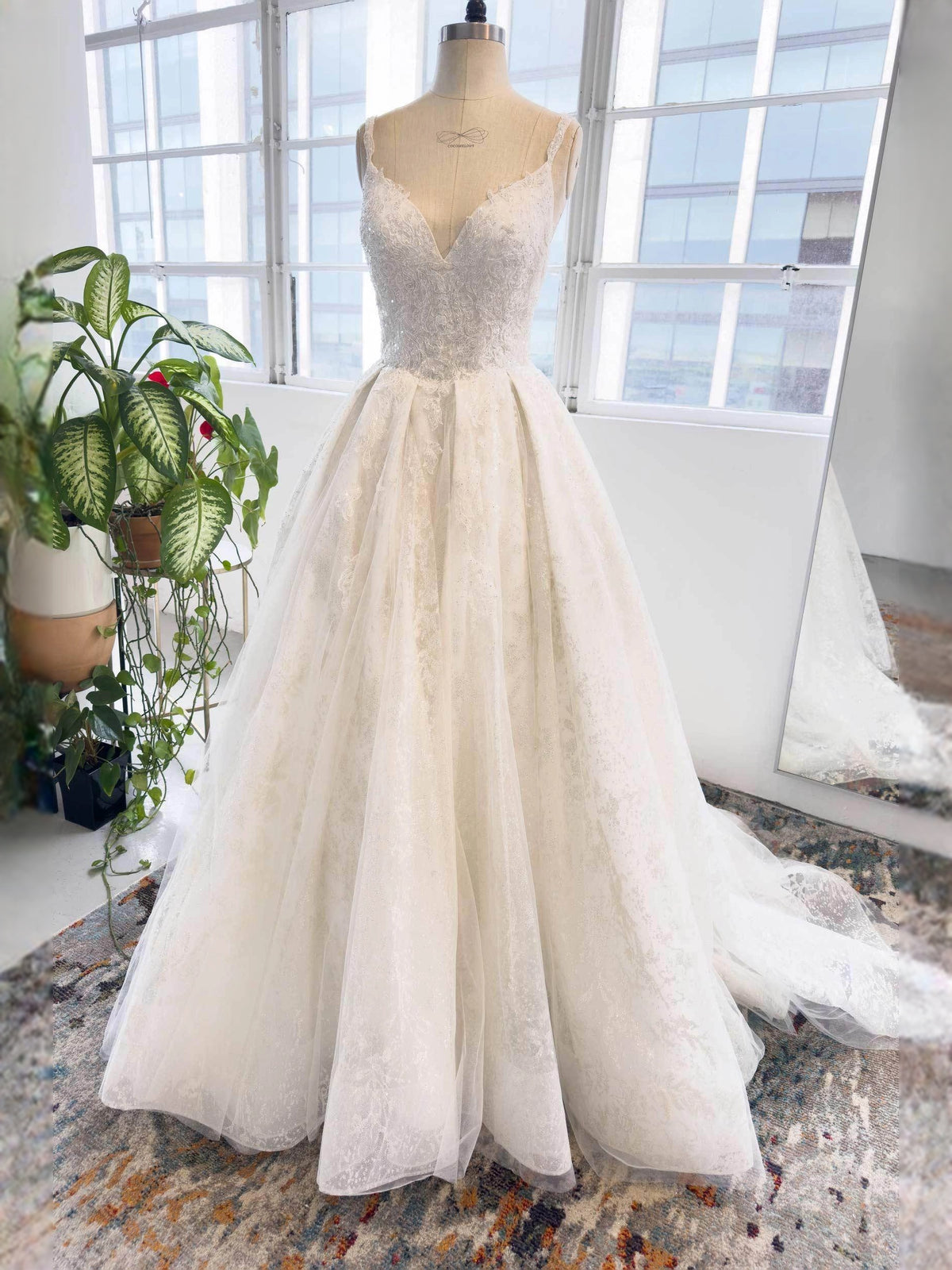 Ivory floor-length wedding dress, alternate view showing the bodice and skirt