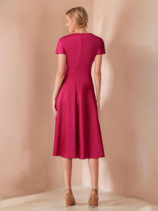 Hot Pink short mother of the bride dress, alternate view showing the bodice and skirt