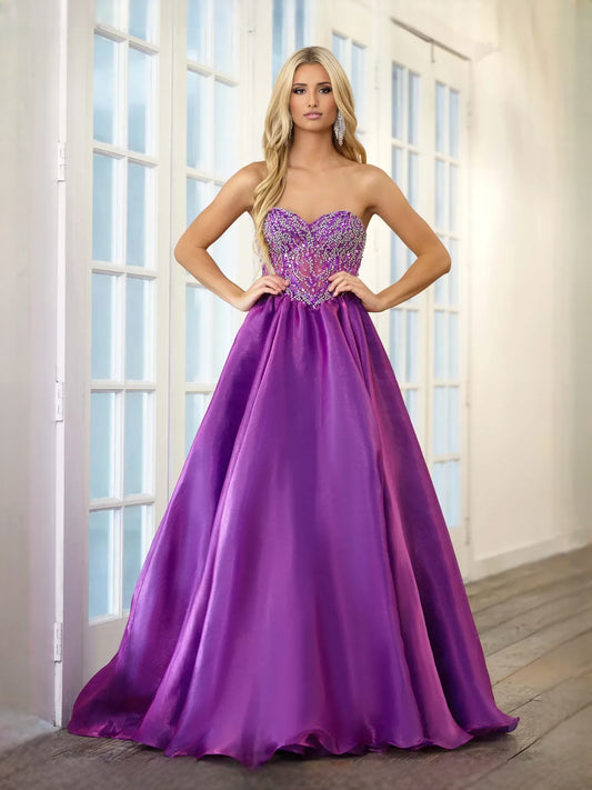 Orchid floor-length prom dress, alternate view showing the bodice and skirt