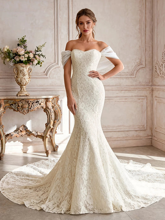 Ivory floor-length wedding dress, alternate view showing the bodice and skirt