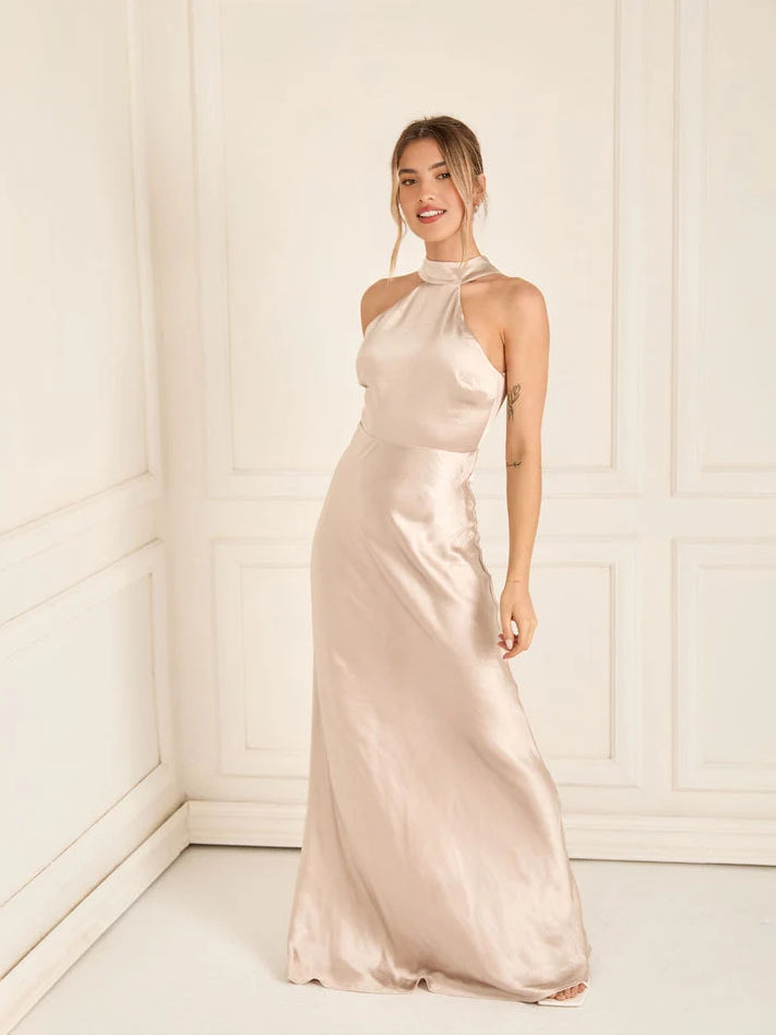 Pearl Pink floor-length bridesmaid dress, alternate view showing the bodice and skirt
