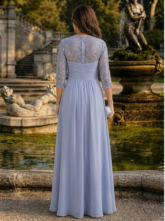 Dusty Blue floor-length mother of the bride dress, alternate view showing the bodice and skirt