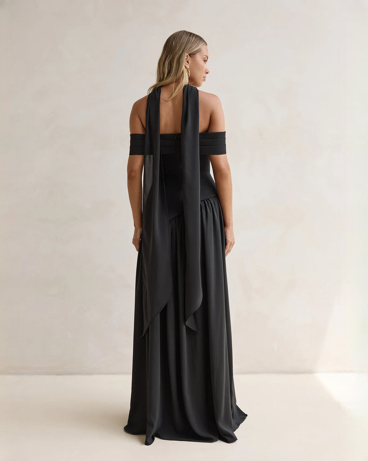off-shoulder satin a-line maxi bridesmaid dress - image 2