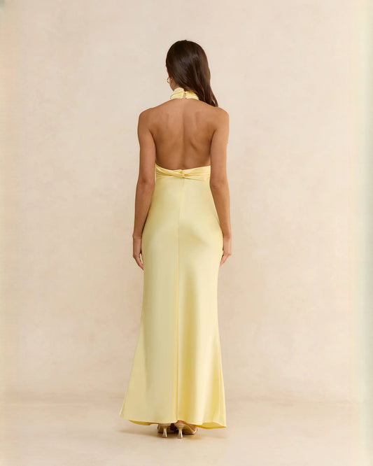 halter neck satin a-line maxi bridesmaid dress - image 2