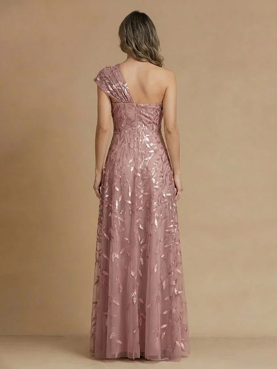 Dusty Rose maxi mother of the bride dress, alternate view showing the bodice and skirt