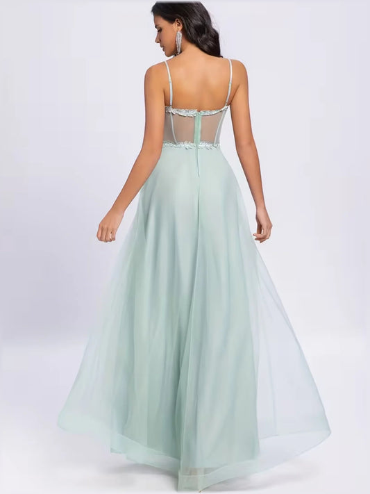 Mint Green mermaid floor-length formal dress with cutout detail, alternate view