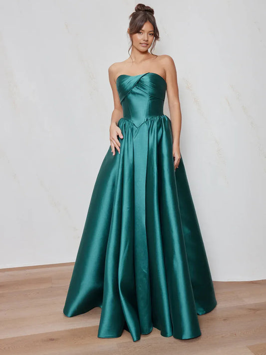 Teal floor-length prom dress, alternate view showing the bodice and skirt